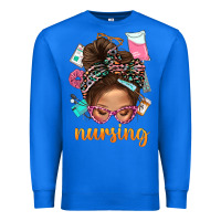 True Royal Messy Bun Nursing With Leopard Glasses Bbs Premium Sweatshirt - BundleAndBundleShop