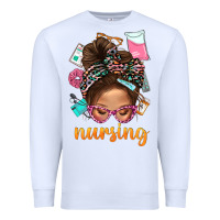 White Messy Bun Nursing With Leopard Glasses Bbs Premium Sweatshirt - BundleAndBundleShop