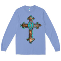 Colony Blue turquoise cross Long Sleeve Tee - AdoDesignShop