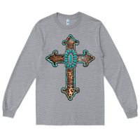 Heather Grey turquoise cross Long Sleeve Tee - AdoDesignShop
