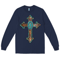 Navy turquoise cross Long Sleeve Tee - AdoDesignShop