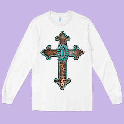 Turquoise Cross Long Sleeve Tee Designed By Adodesignshop
