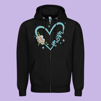 Mom With Heart And Flowers Zipper Hoodie Designed By Maliassmallbusiness