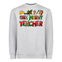Heather Grey one merry teacher Heavyweight Sweatshirt - AdoDesignShop