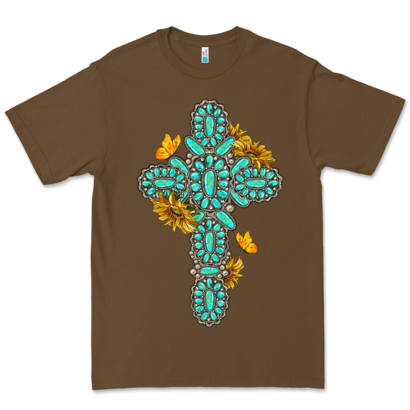 Gemstone Cross With Sunflowers And Butterflies Premium Tee by texasbilliewilder | Teevron