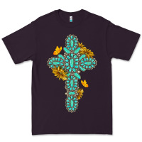 Plum gemstone cross with sunflowers and butterflies Premium Tee - texasbilliewilder