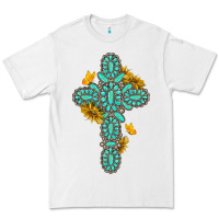 White gemstone cross with sunflowers and butterflies Premium Tee - texasbilliewilder
