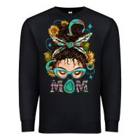 Black Western Messy Bun Mom With Sunflower Premium Sweatshirt - BundleAndBundleShop