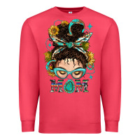 Cardinal Western Messy Bun Mom With Sunflower Premium Sweatshirt - BundleAndBundleShop