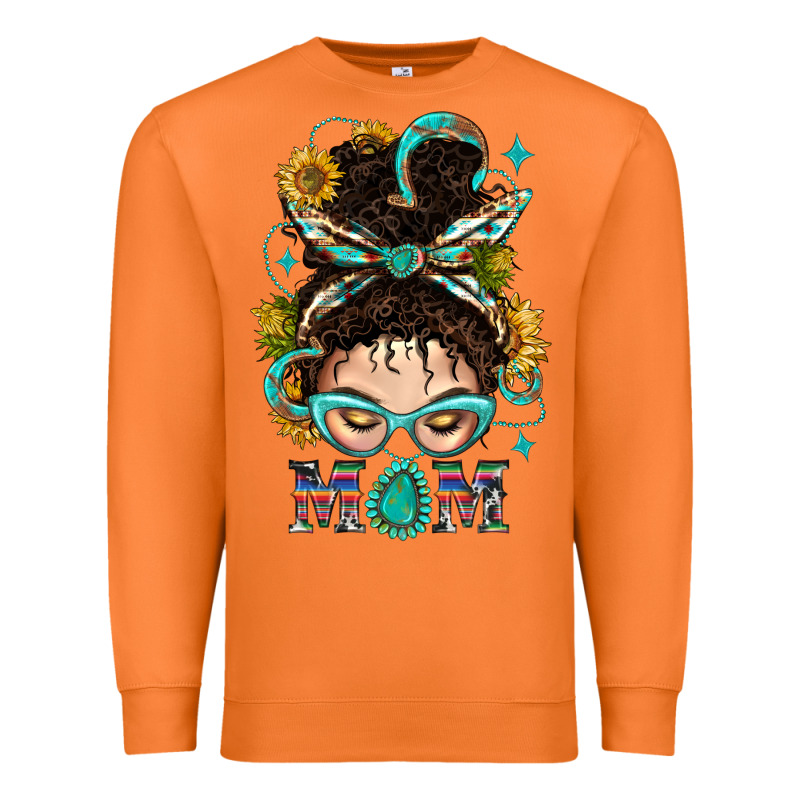 Western Messy Bun Mom With Sunflower Premium Sweatshirt by BundleAndBundleShop | Teevron