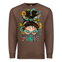 Chestnut Western Messy Bun Mom With Sunflower Premium Sweatshirt - BundleAndBundleShop