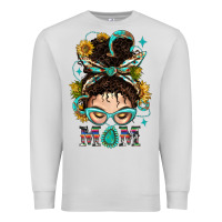 Dove Grey Western Messy Bun Mom With Sunflower Premium Sweatshirt - BundleAndBundleShop