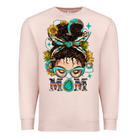 Pale Pink Western Messy Bun Mom With Sunflower Premium Sweatshirt - BundleAndBundleShop
