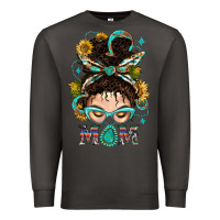 Smoke Western Messy Bun Mom With Sunflower Premium Sweatshirt - BundleAndBundleShop