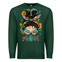 Sports Green Western Messy Bun Mom With Sunflower Premium Sweatshirt - BundleAndBundleShop