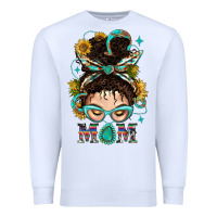 White Western Messy Bun Mom With Sunflower Premium Sweatshirt - BundleAndBundleShop