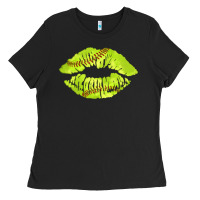 Black softball lips Ladies Tee - AdoDesignShop