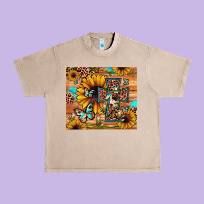 Cross Sunflower Butterfly Urban Heavy Tee Designed By Jahusdesignshop