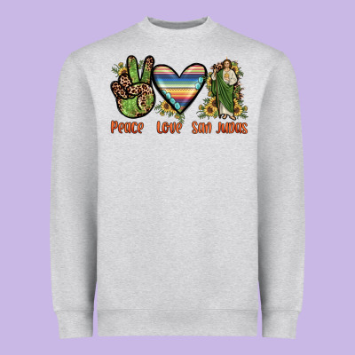 Peace Love San Judas Heavyweight Sweatshirt Designed By Jahusdesignshop