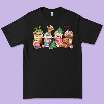 Pink Gingerbread Coffee Cups Premium Tee Designed By Zillion Design Studio