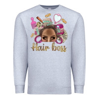 Heather Grey Hair Boss Afro Messy Bun With Money Bbs Premium Sweatshirt - BundleAndBundleShop