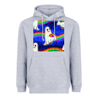 Heather Grey Pride lgbtq ghosts and heart with rainbow seamless Heavyweight Hoodie - BundleAndBundleShop