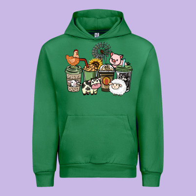 Farm Animal Coffee Cups Urban Hoodie Designed By Howdyjamesfarm