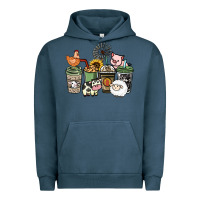 Pigment Midnight Navy Farm animal coffee cups Urban Hoodie - HowdyJamesFarm