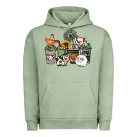 Pigment Oil Green Farm animal coffee cups Urban Hoodie - HowdyJamesFarm