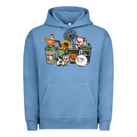 Pigment Pebble Blue Farm animal coffee cups Urban Hoodie - HowdyJamesFarm