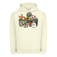 Pigment Pistachio Farm animal coffee cups Urban Hoodie - HowdyJamesFarm