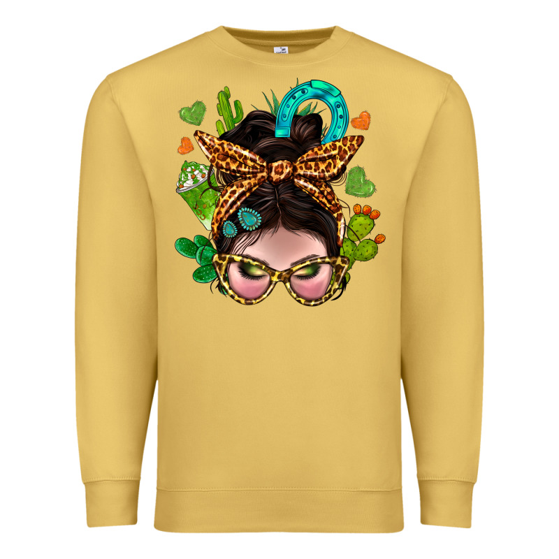 Western  Messy Bun With Cactus Premium Sweatshirt by BundleAndBundleShop | Teevron