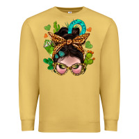 Antique Gold Western  Messy Bun With Cactus Premium Sweatshirt - BundleAndBundleShop