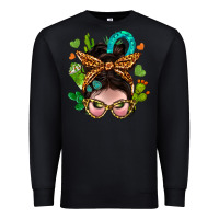 Black Western  Messy Bun With Cactus Premium Sweatshirt - BundleAndBundleShop