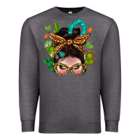 Charcoal Heather Western  Messy Bun With Cactus Premium Sweatshirt - BundleAndBundleShop
