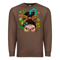 Chestnut Western  Messy Bun With Cactus Premium Sweatshirt - BundleAndBundleShop