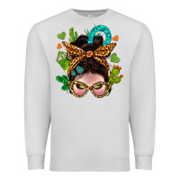 Dove Grey Western  Messy Bun With Cactus Premium Sweatshirt - BundleAndBundleShop