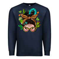 Navy Western  Messy Bun With Cactus Premium Sweatshirt - BundleAndBundleShop