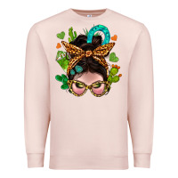 Pale Pink Western  Messy Bun With Cactus Premium Sweatshirt - BundleAndBundleShop