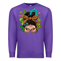 Purple Western  Messy Bun With Cactus Premium Sweatshirt - BundleAndBundleShop
