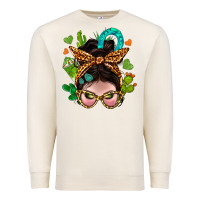 Sandshell Western  Messy Bun With Cactus Premium Sweatshirt - BundleAndBundleShop
