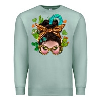Seafoam Western  Messy Bun With Cactus Premium Sweatshirt - BundleAndBundleShop