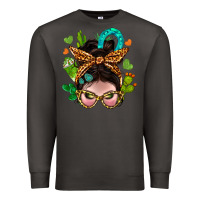 Smoke Western  Messy Bun With Cactus Premium Sweatshirt - BundleAndBundleShop