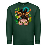 Sports Green Western  Messy Bun With Cactus Premium Sweatshirt - BundleAndBundleShop