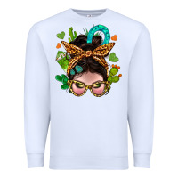 White Western  Messy Bun With Cactus Premium Sweatshirt - BundleAndBundleShop