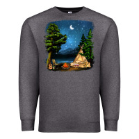 Charcoal Heather Night Glamping Camp With Wine Premium Sweatshirt - BundleAndBundleShop