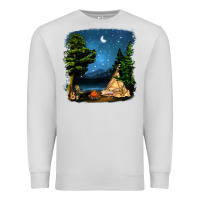 Dove Grey Night Glamping Camp With Wine Premium Sweatshirt - BundleAndBundleShop