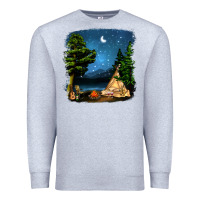 Heather Grey Night Glamping Camp With Wine Premium Sweatshirt - BundleAndBundleShop