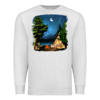 Oatmeal Heather Night Glamping Camp With Wine Premium Sweatshirt - BundleAndBundleShop