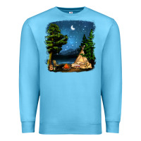 Ocean Blue Night Glamping Camp With Wine Premium Sweatshirt - BundleAndBundleShop
